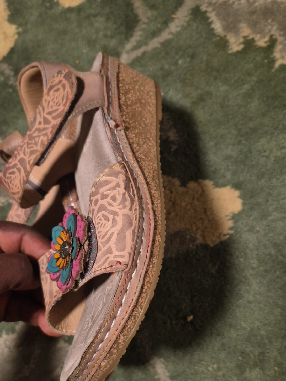 Patricia Nash Tan Sandals with Multicolor Floral Appliques